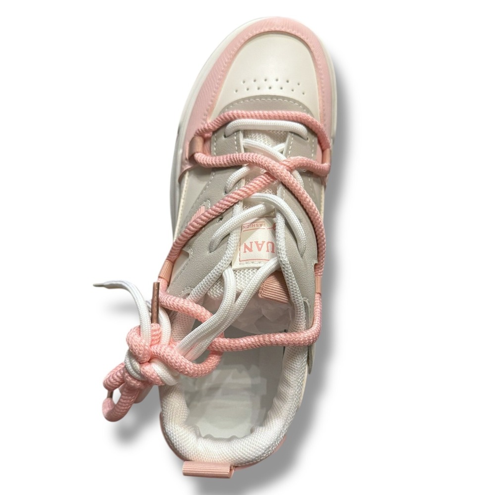 SHEIN Fashion Sneakers Chunky Platform Lace Up Casual Shoes White Pink Sz 8 - Picture 12 of 16